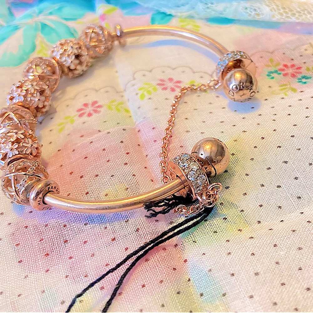 *AUTHENTIC PANDORA* 18krose gold over 925ss SIZE 3 Cuff bangle bracelet w/EXTRAS - Picture 8 of 15